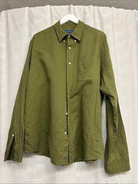 Biltmore Olive Green Linen Cotton Blend Button-Down Shirt Men's XL Long Sleeve